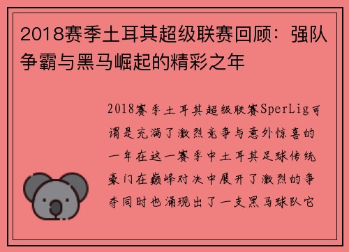 2018赛季土耳其超级联赛回顾：强队争霸与黑马崛起的精彩之年
