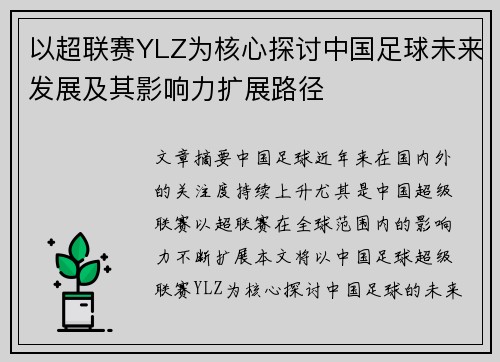 以超联赛YLZ为核心探讨中国足球未来发展及其影响力扩展路径